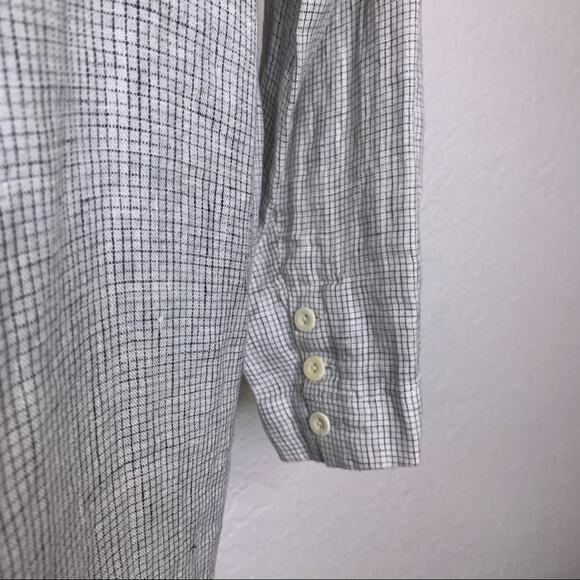 Eileen Fisher white navy windowpane plaid long linen jacket size Medium - Picture 14 of 14